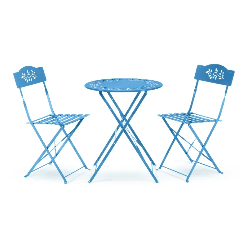 Corporation 3-Piece Metal Floral Patio Bistro Set with Table and 2 Chairs, Blue patio furniture set outdoor