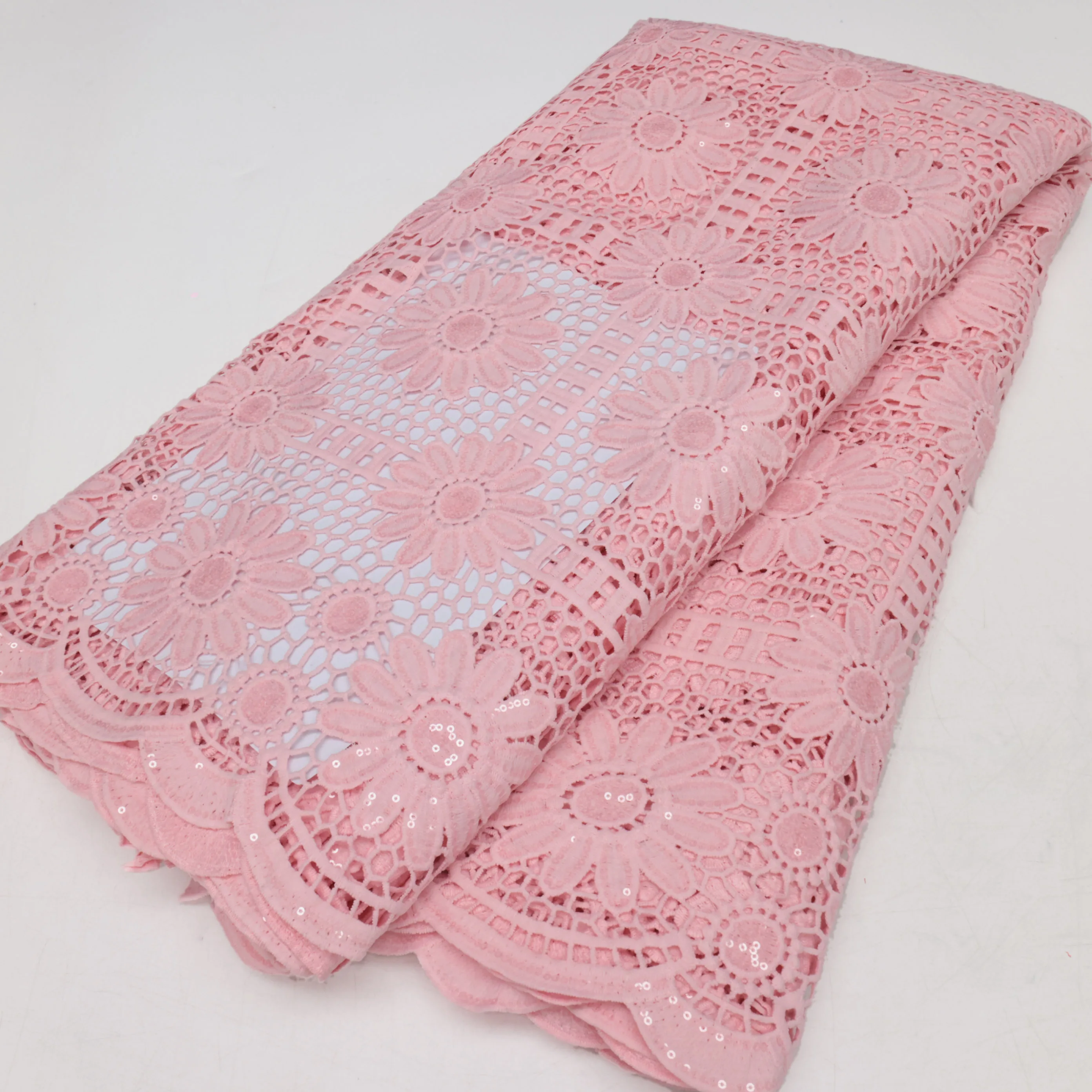 

2024 5Yards Latest African French Mesh Lace with sequin design Nigerian Milk Silk Lace Fabric For Sewing Party