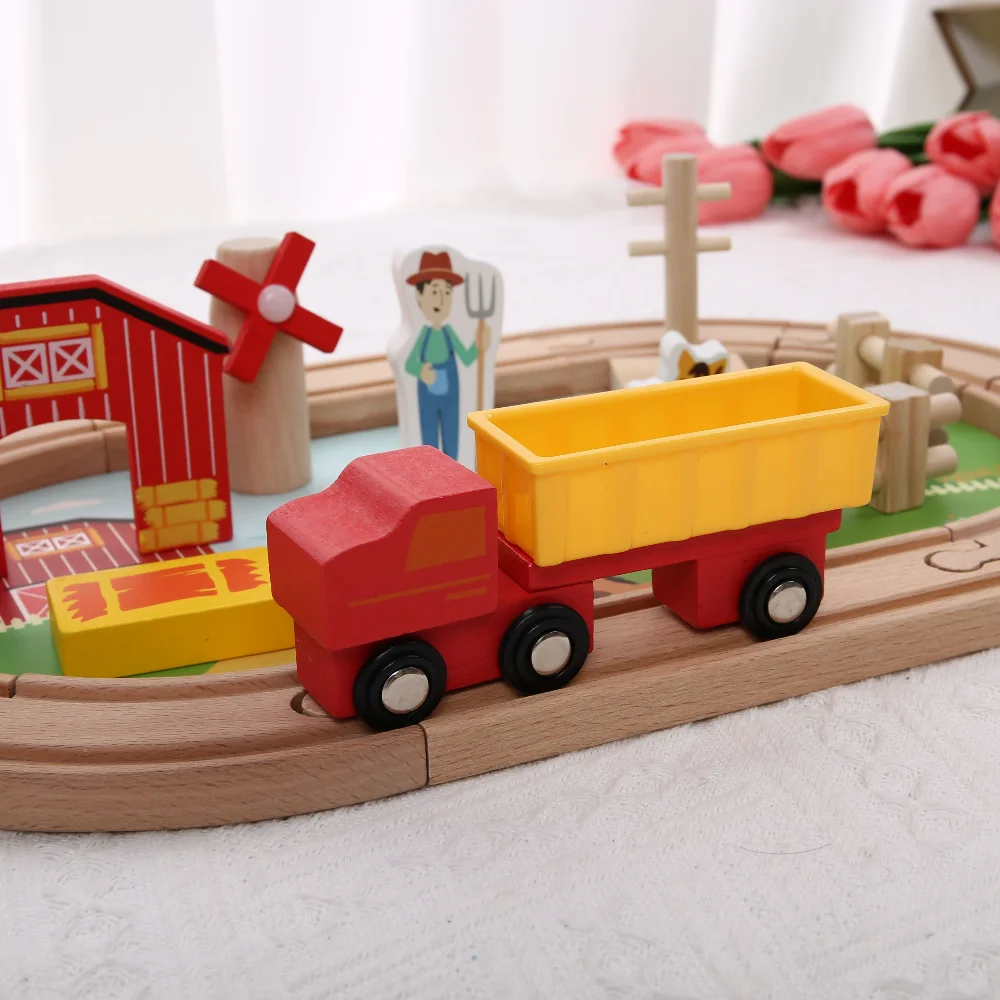 Drewniany pociąg na kółkach, zabawka edukacyjna dla dzieci, układanka, zestaw do składania, prezent urodzinowy dla chłopca i dziewczynki.