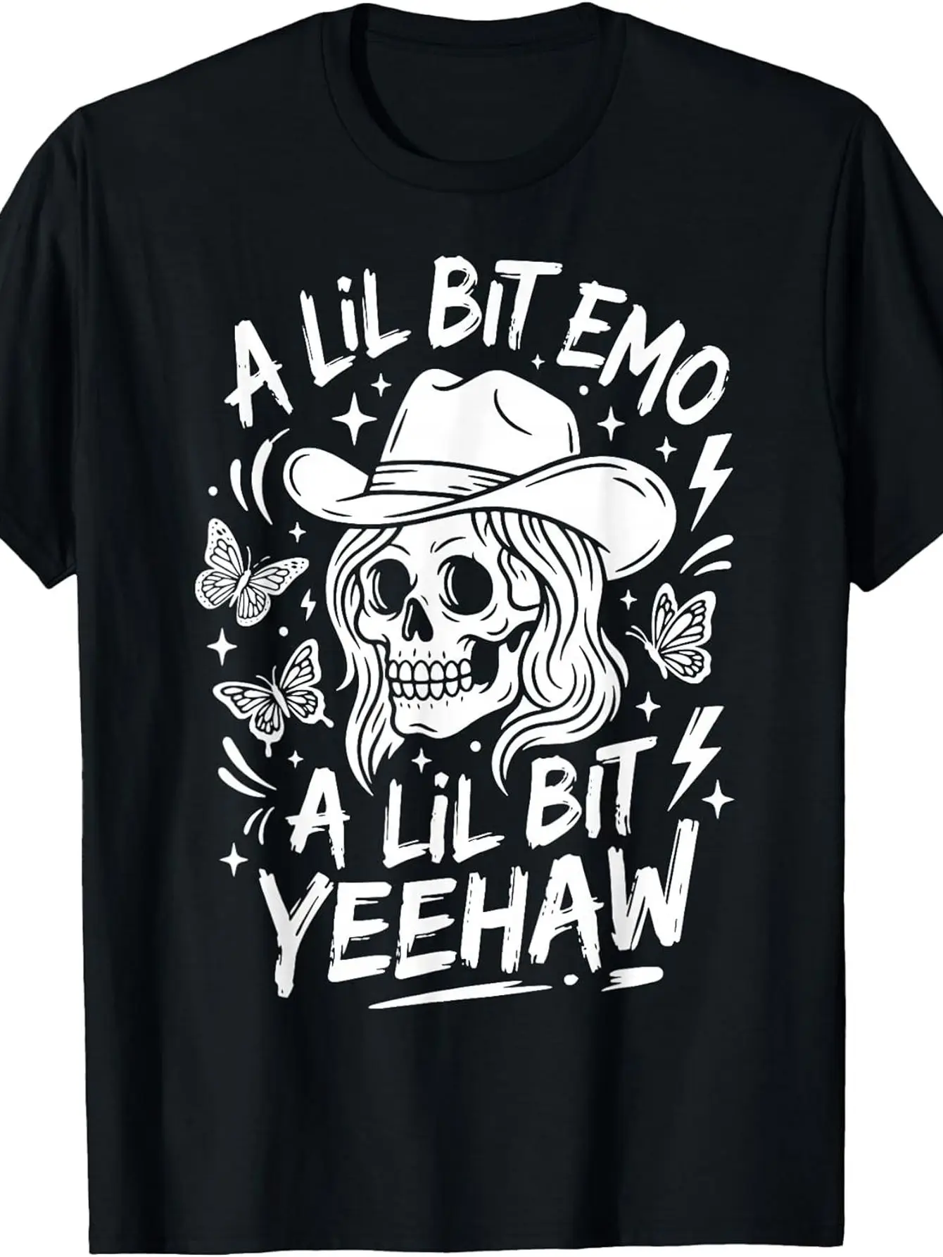 A Lil Bit Emo A Lil Bit Yeehaw T-Shirt Funny Crew Neck Tee with Stylish Print Casual Comfortable Travel Clothing for Fashion Enthusiasts Ideal for Summer Spring Fall And Daily Wear