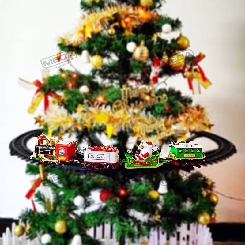 Set di locomotiva a vapore per treno ferroviario di natale classico con guida elettrica leggera e sonora giocattoli per bambini regalo per la decorazione dell'albero di natale