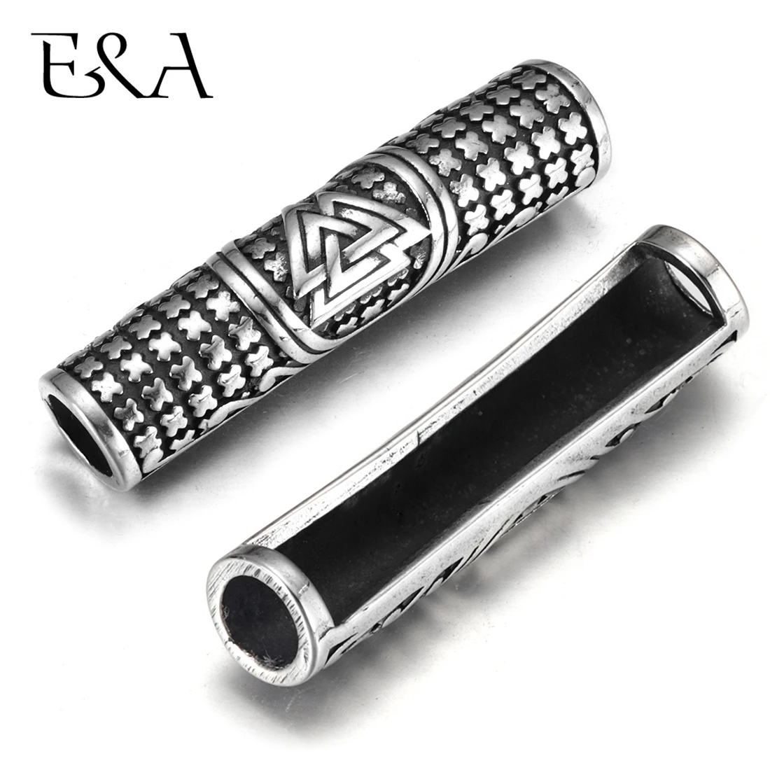 Stainless Steel Viking Tube Beads Hole fit 6mm Cord Slider Charm for Leather Bracelet Making Jewelry DIY Accessories