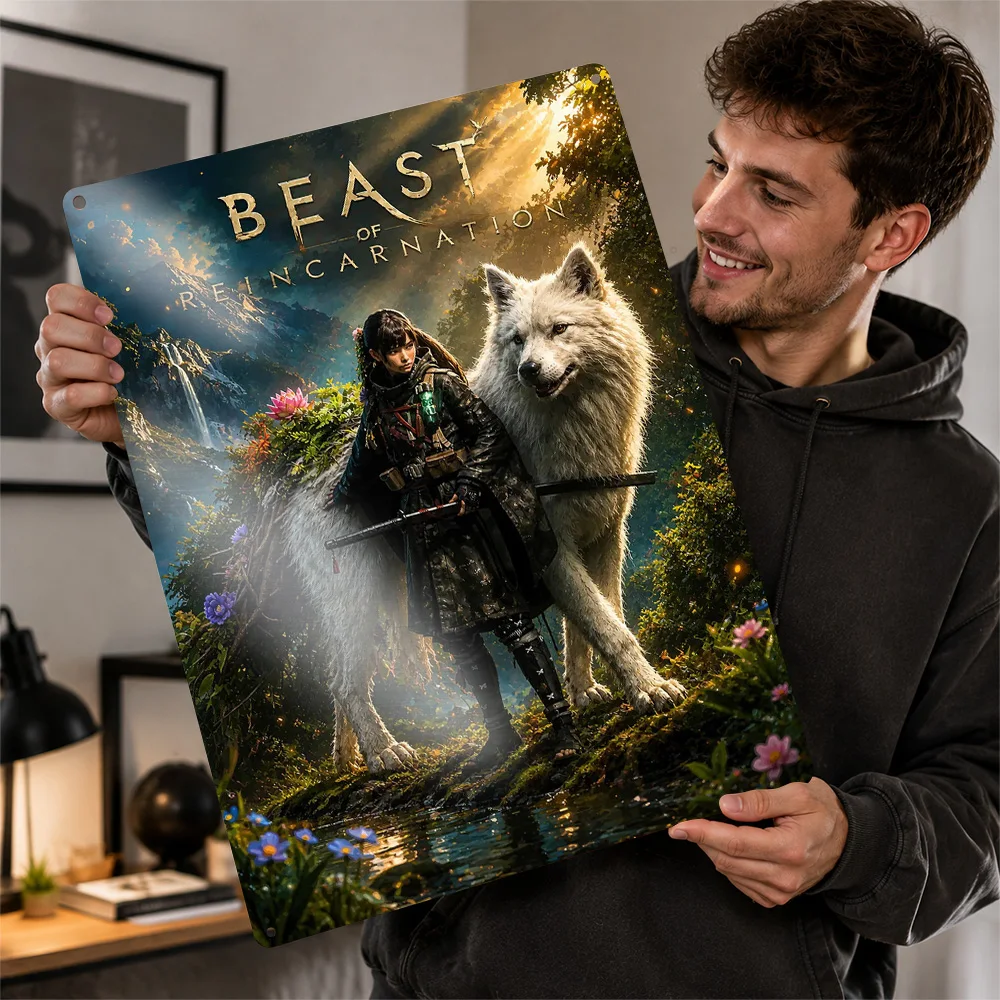 Beast Of Reincarnation Fantasy Printed Poster Personalized Aluminum Metal Sign Celestial Glow Style Wall Art For Bedroom Decor