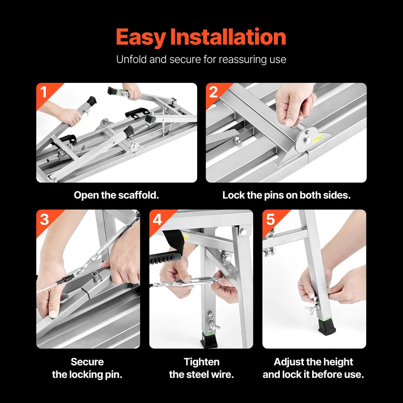 3 Gear Adjustable Height Folding Alloy Steel Work Platform Ladder 400 lb Capacity Portable Non Slip Step Stool for Painting Drywall for cleaning and Washing