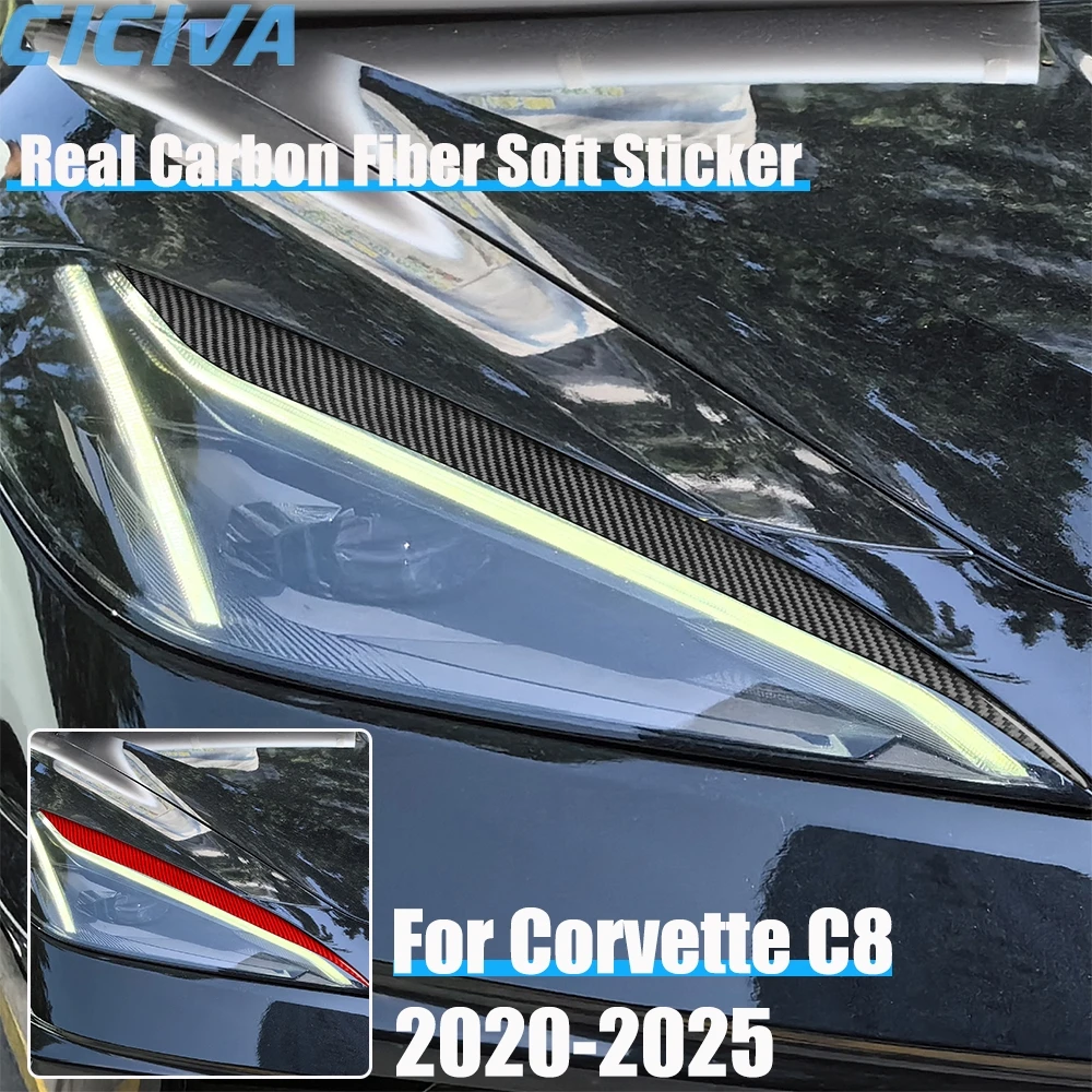 

Real Carbon Fiber Car Accessories Headlight Eyebrow Cover Soft Sticker For Chevrolet Corvette C8 2020 2021 2022 2023 2024 2025
