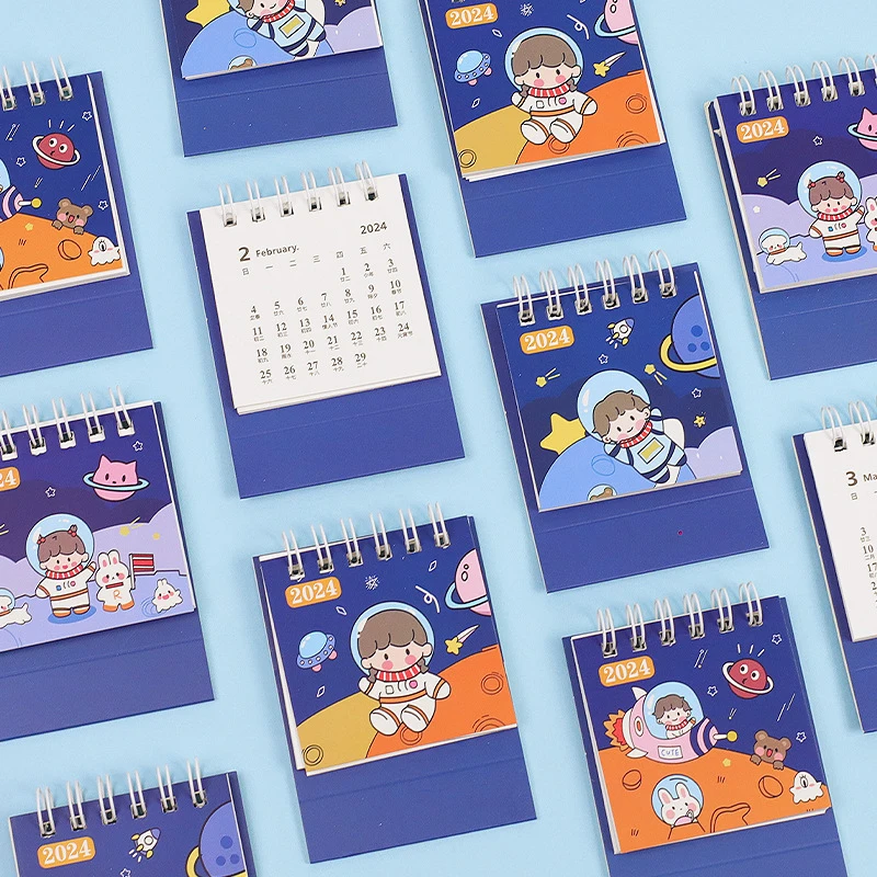 2024 Cute Astronaut Calendar Delicate Mini Portable Desktop Coil Calendar Book Office School Supplies Daily Schedule Planner