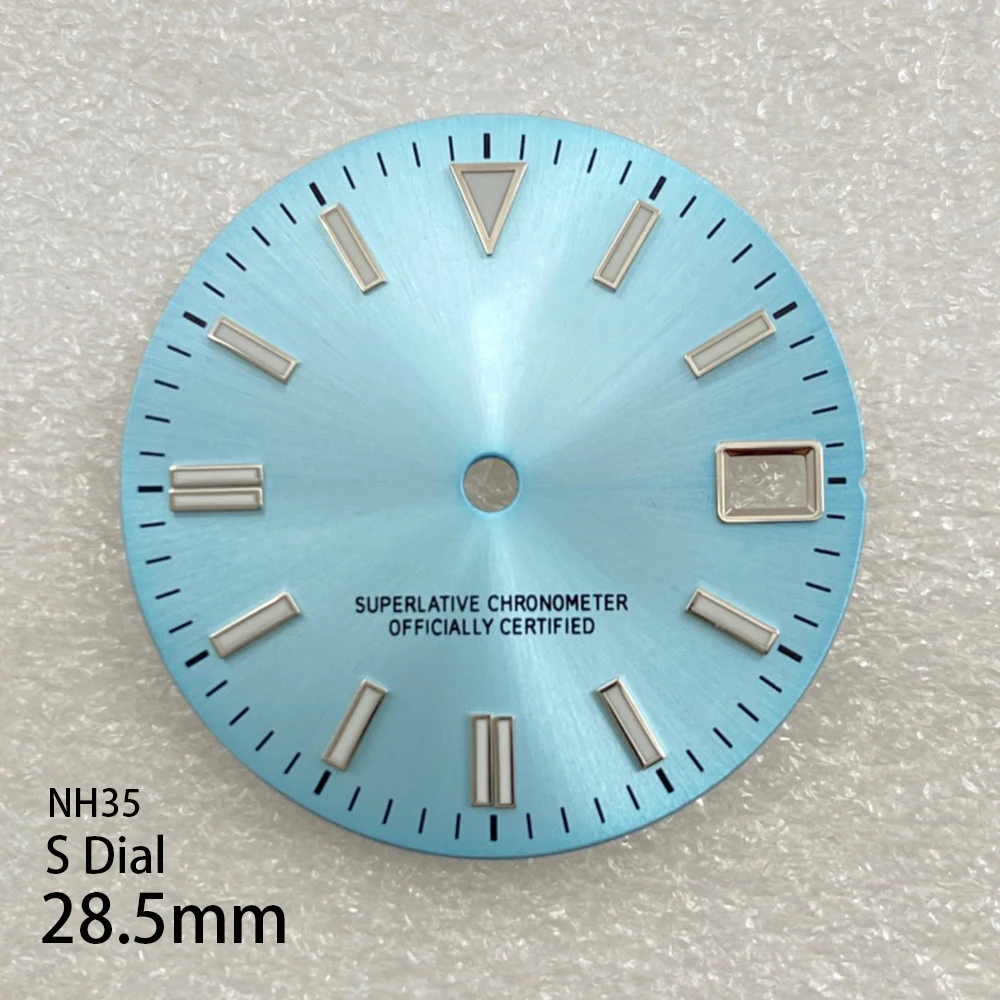 28.5mm S Logo Sunray Dial Suitable For NH35/NH36 Movement Green Lminous Quality Watch Modification Accessories