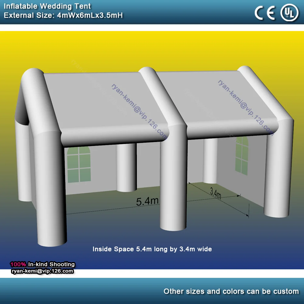 Tenda da sposa gonfiabile bianca da 6m 8m con tendone con copertura gigante per finestre per eventi all'aperto tetto per feste, casa, riparo, chiesa