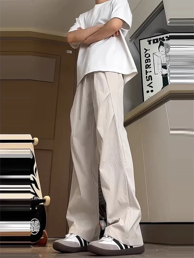 

Men's Summer Workwear Pants Ice Silk Spor Folded Dry Qui Function Paratrooper Pants Loose Fit Low Waist Long Straight Tube