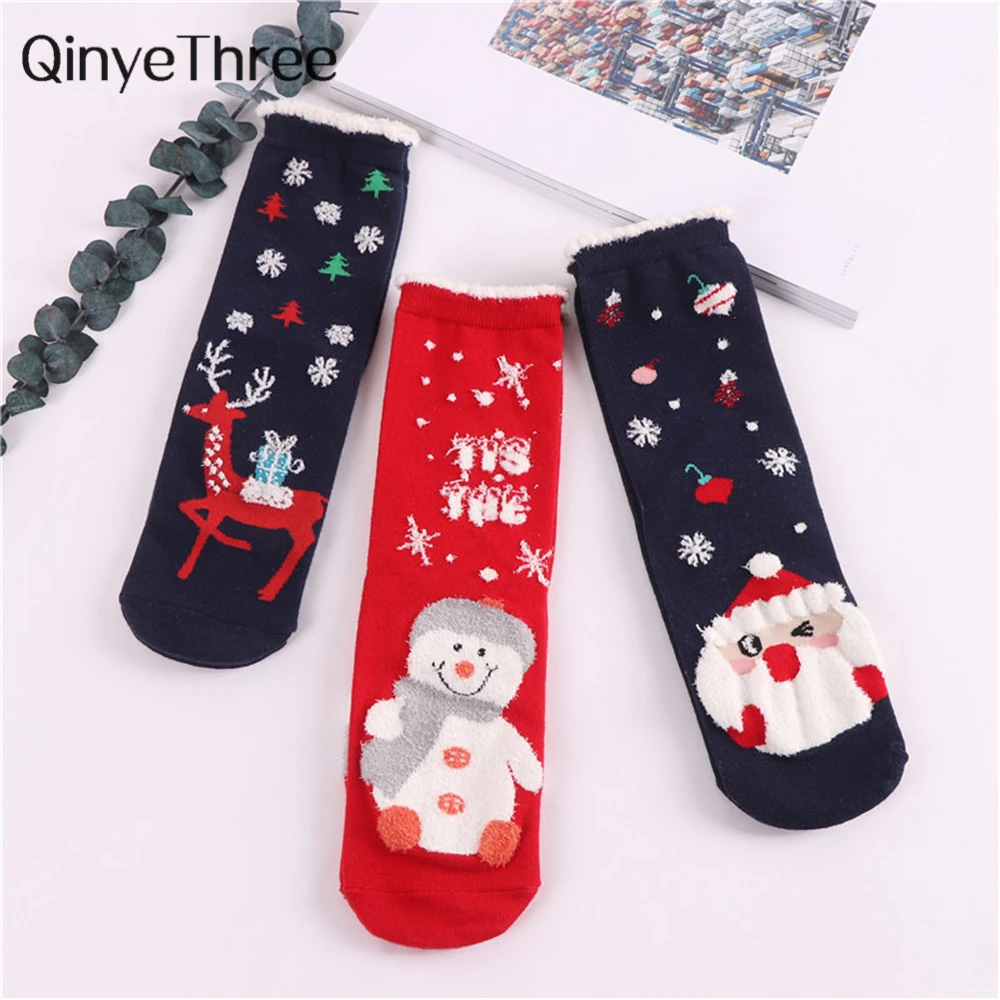 Warm Winter Kawaii Cartoon Women's Cute Japanese Xmas Socks Merry Christmas Happy Funny New Years' Gift Sokken Dropship