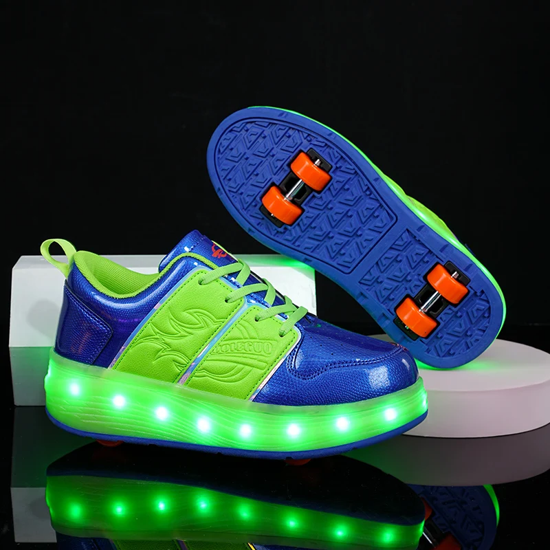 

2023 New 30-41 USB Charging Children Sneakers With 4 Wheels Girls Boys Led Shoes Kids Sneakers With Wheels Roller Skate Shoes