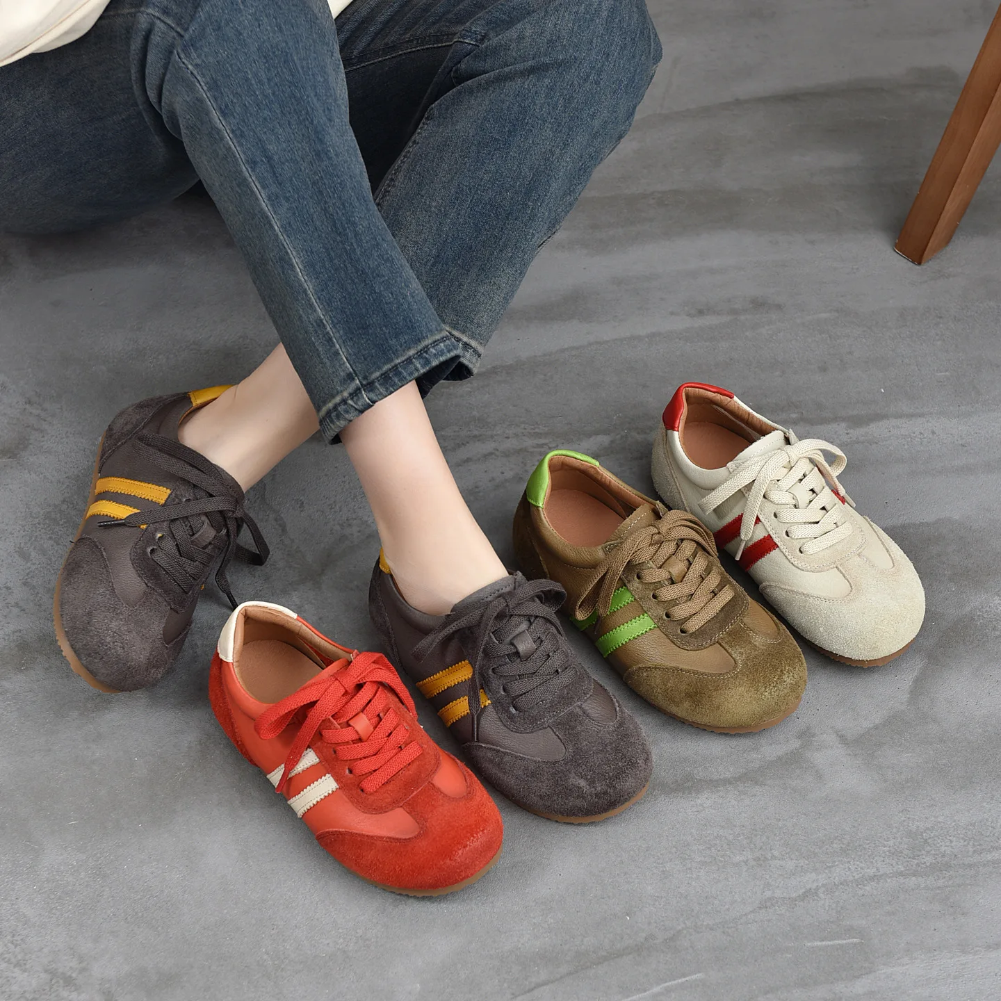 Careaymade-Genuine Leather women\'s shoes,Hot Versatile Interior Height Boosting Bokende Training Shoes Leather Casual Shoes