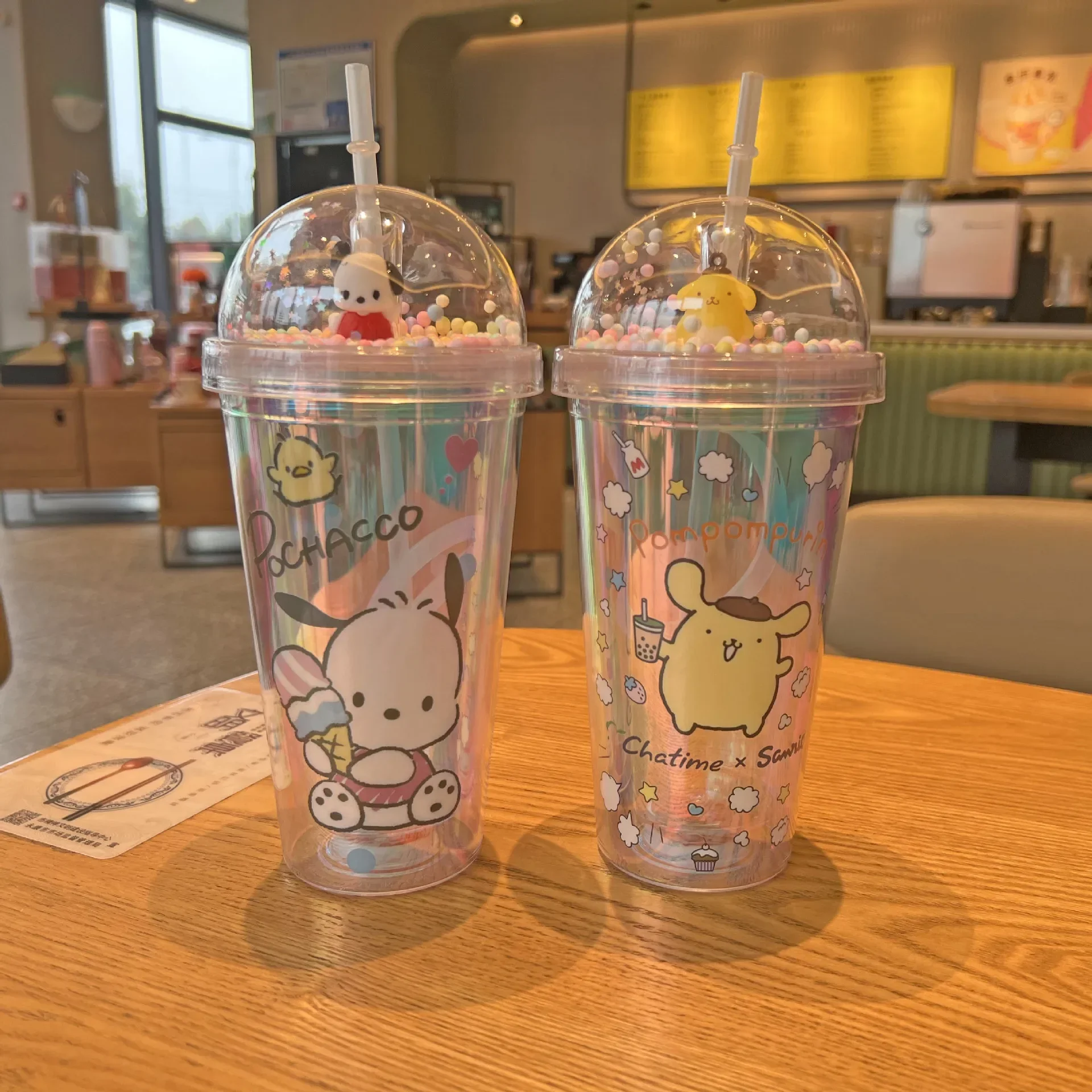 Tazza di gelato schiacciato paesaggio a doppio strato Pompompurin Bambini Cartoon Tazza di acqua di paglia Succo di grande capacità Tè al latte C