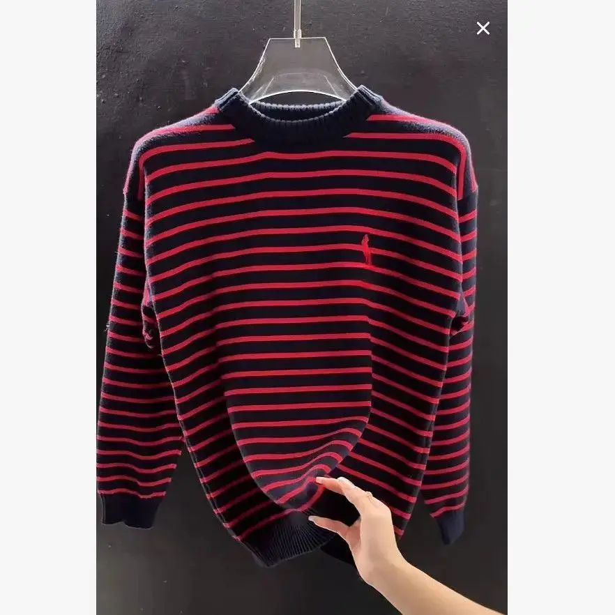 

Мужской вязаный свитер на осень-зиму, модный, в полоску, цветной, повседневный, универсальный, базовый, для дома