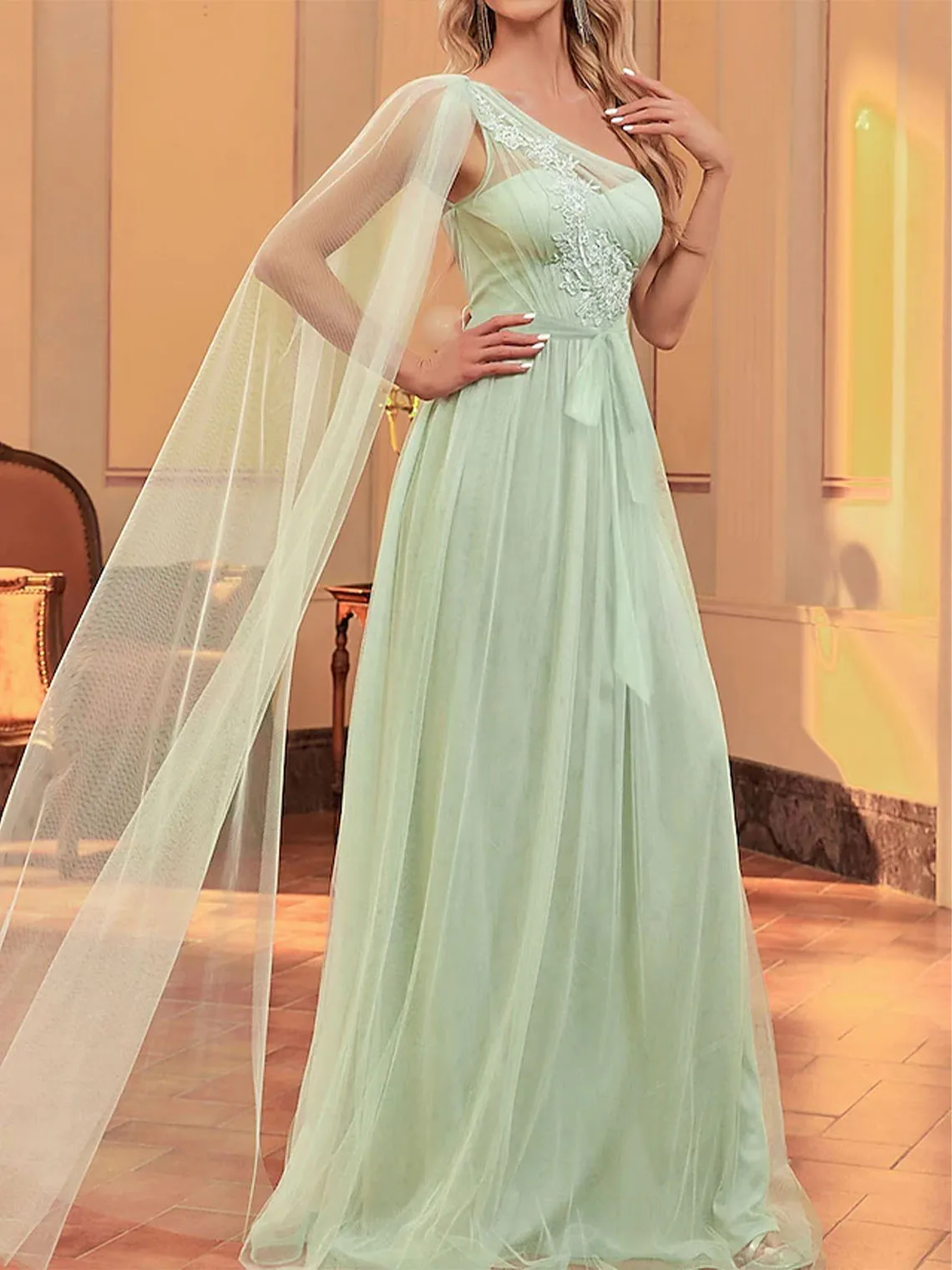

A-Line One Shoulder Open Back Pleated Chiffon Evening Dress Floor Length High Waist Formal Gown 2025 free customized