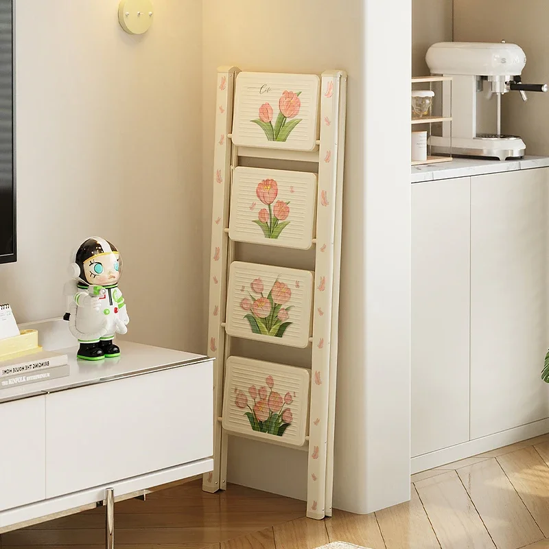 Cream Wind Light Folding Ladder Telescopic Thickened Multifunctional Ladder Bench Indoor Bedside Shelf Ladder Stool Furniture