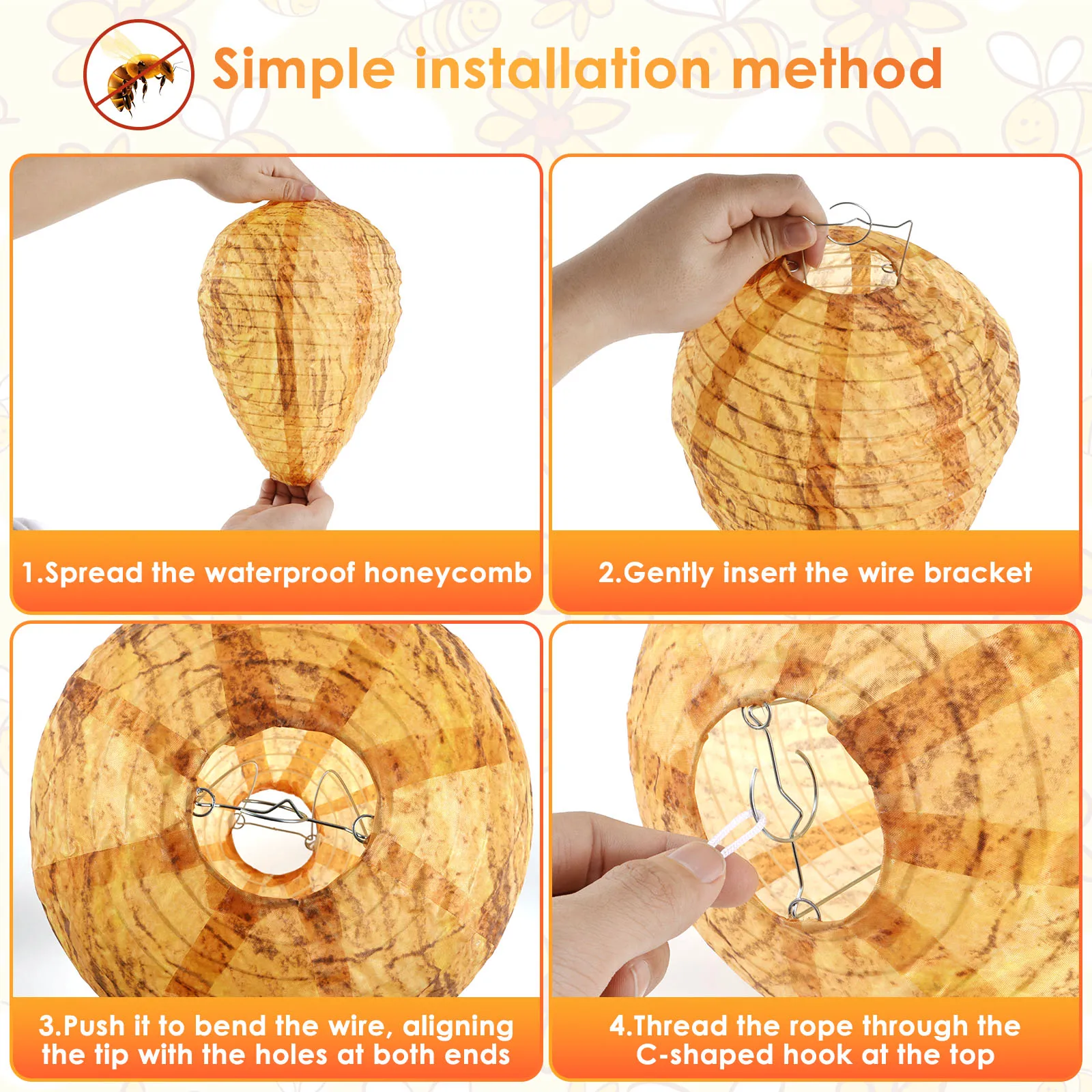 4/6Pcs Wasp Nest Decoy Waterproof Fake Wasp Repellent Hanging Wasps Repellent Artificial Wasp Nest Durable Polyester Fake