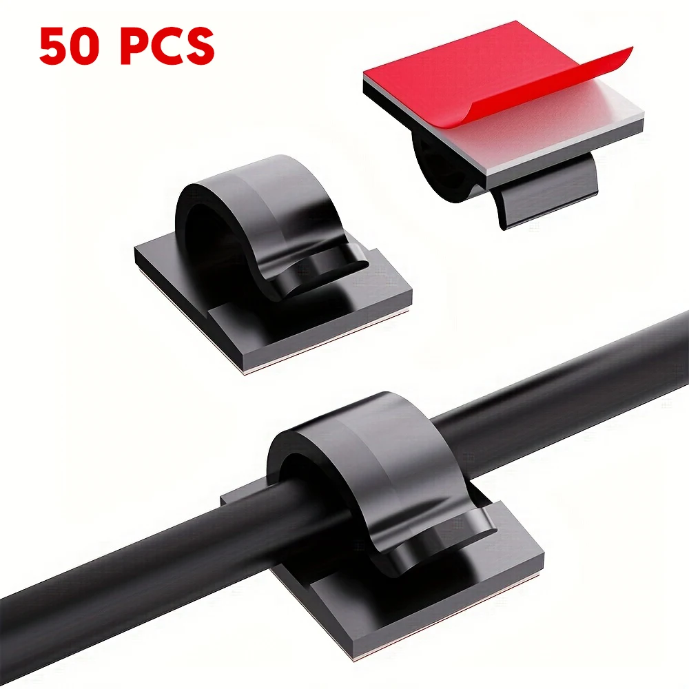 50Pcs Adhesive Cable Clips Upgraded Wall Wire Holders For Cable Management For PC, Wall, Under Desk Electric Wires Organizer
