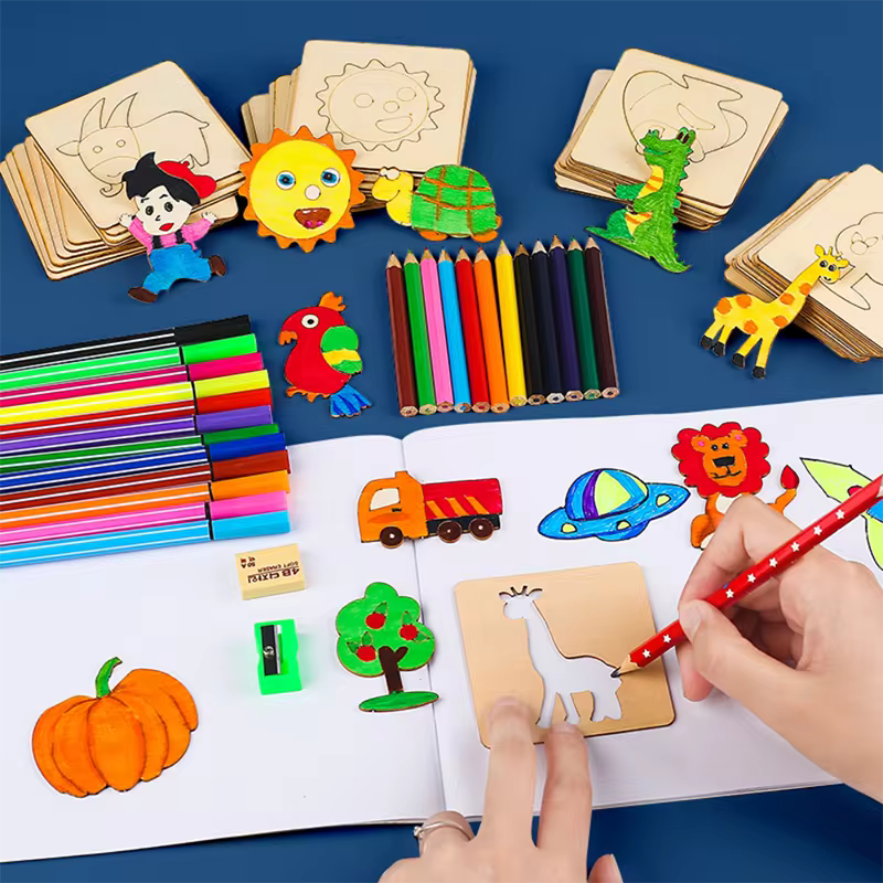 5-20pcs Kids Drawing Toys Wooden DIY Painting Stencils Template Craft Toys Puzzle Educational Toys for Children Gifts
