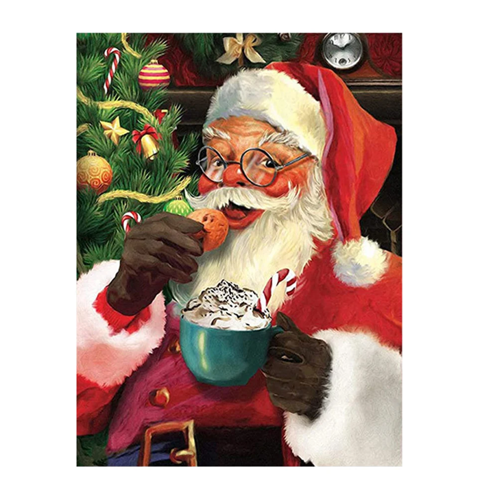 

Diamond painting Winter Santa eats dessert Cross stitch inlaid square/round diamond embroidery artwork decoration