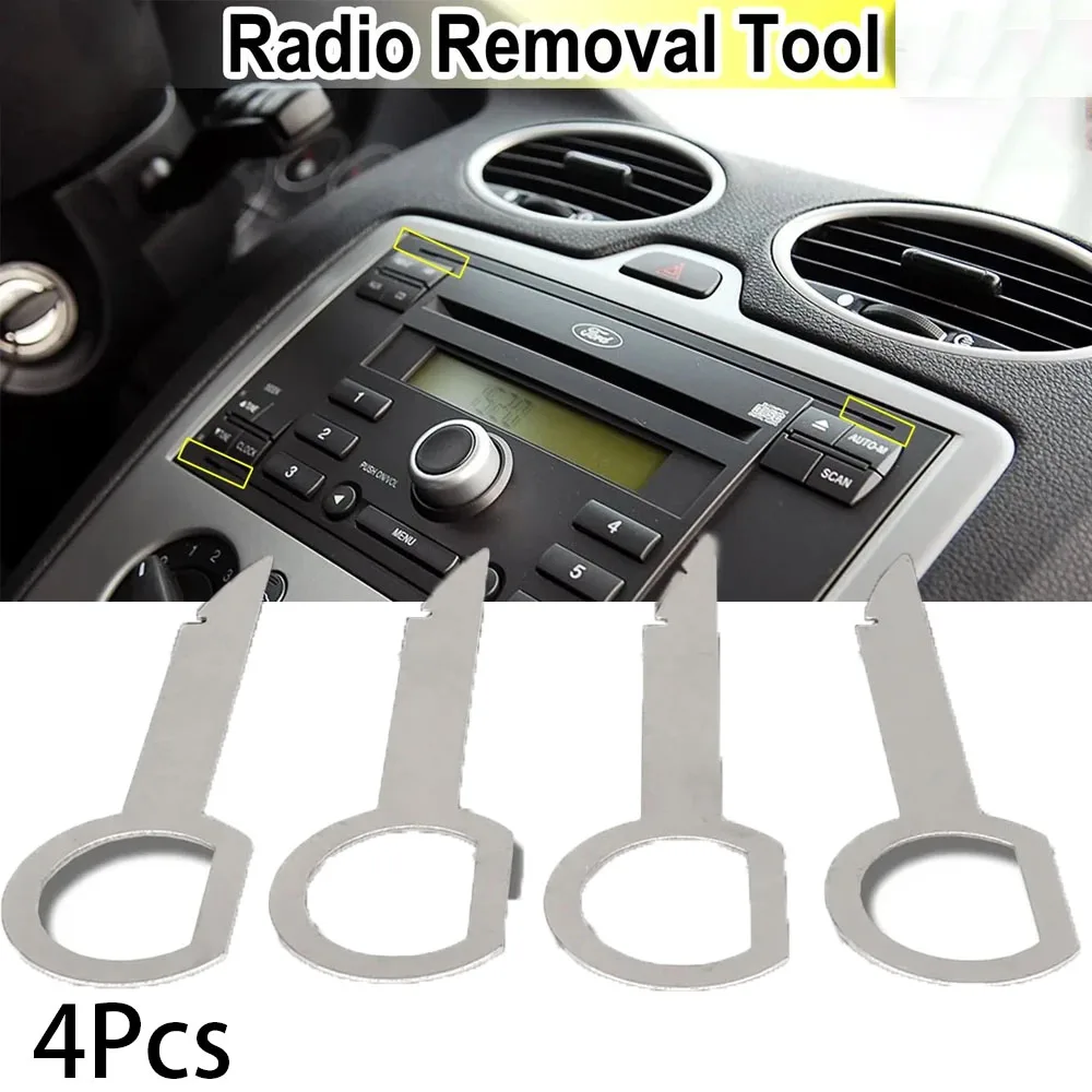 

4 шт., экстрактор для снятия радио стерео, штифт для снятия головного блока, инструмент для установки аудиосистемы для VW Audi Ford Mercedes Benz Skoda, автозапчасти