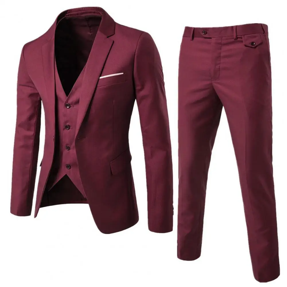 2023  3 piece men\'s wedding suit fashion men\'s slim solid color business office suit sets large size men Blazer+ pants