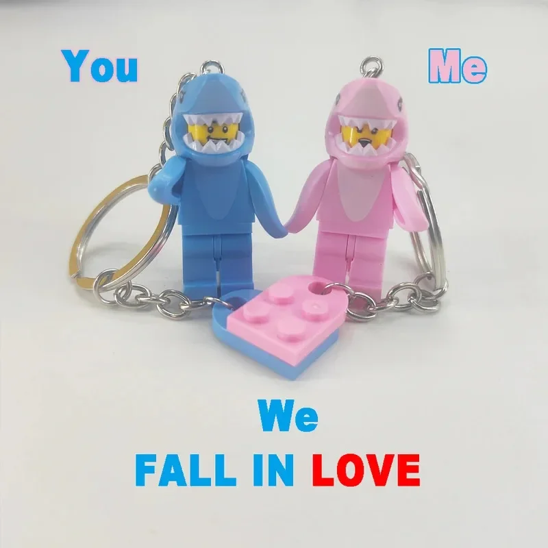 مجموعة سلاسل المفاتيح للزوجين - حلقة مفاتيح أنيمي متطابقة باللونين الوردي والأزرق للعشاق، حقيبة لطيفة/ديكور السيارة هدية لها #3