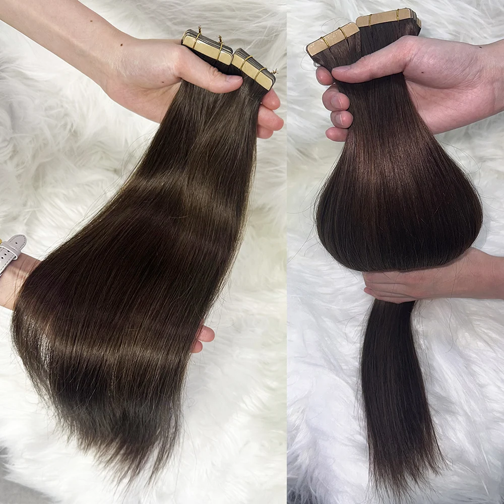 14A Straight Tape in Hair Extensions 100% Human Hair #4 Brown Virgin Remy Hair Extensions 21pcs 50g Pack Invisible Skin Weft 18 20 22 Inch