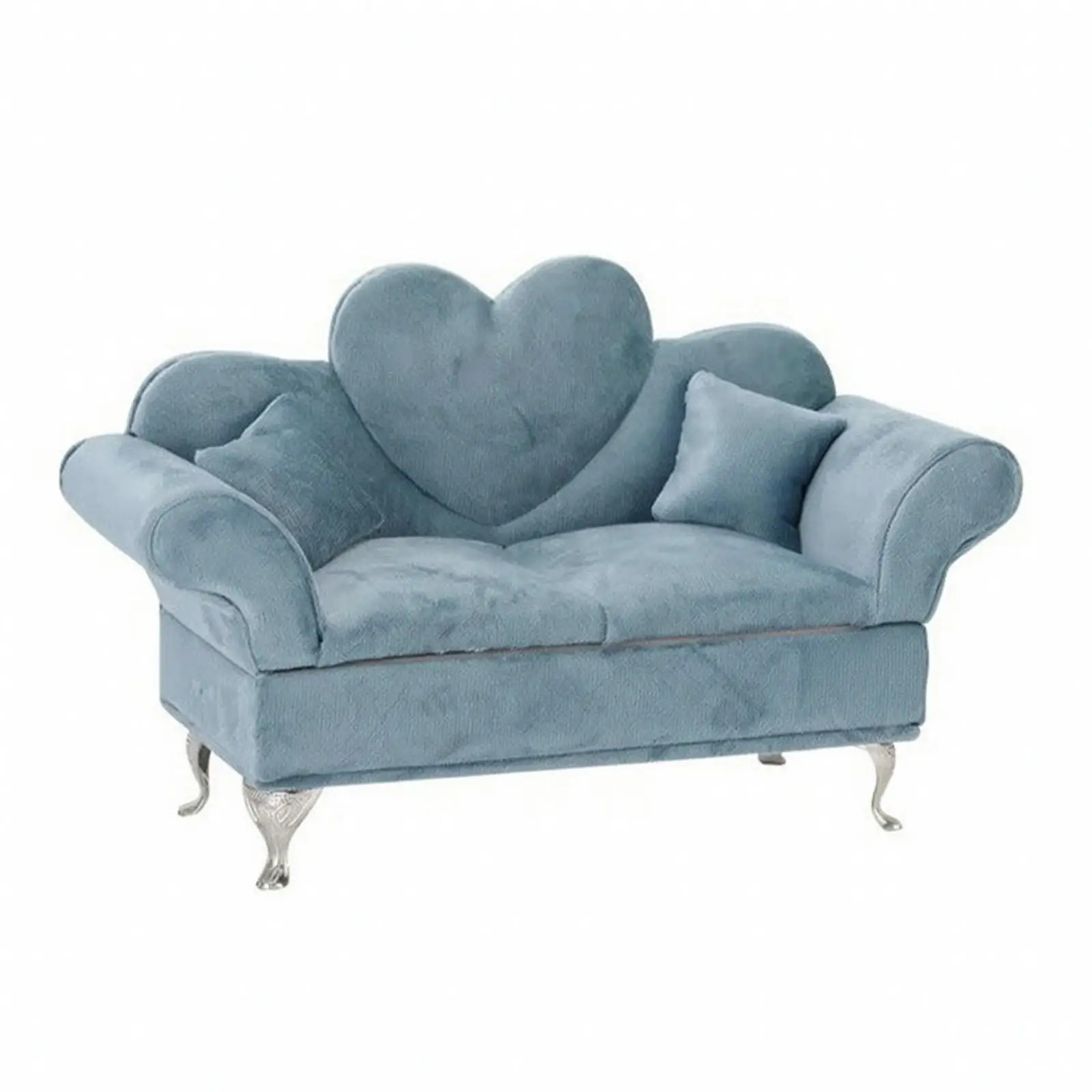 Soft Miniature Two-Seat Sofa | Decorative Metal Feet, Heart-Back Doll Sofa, for Photography Props