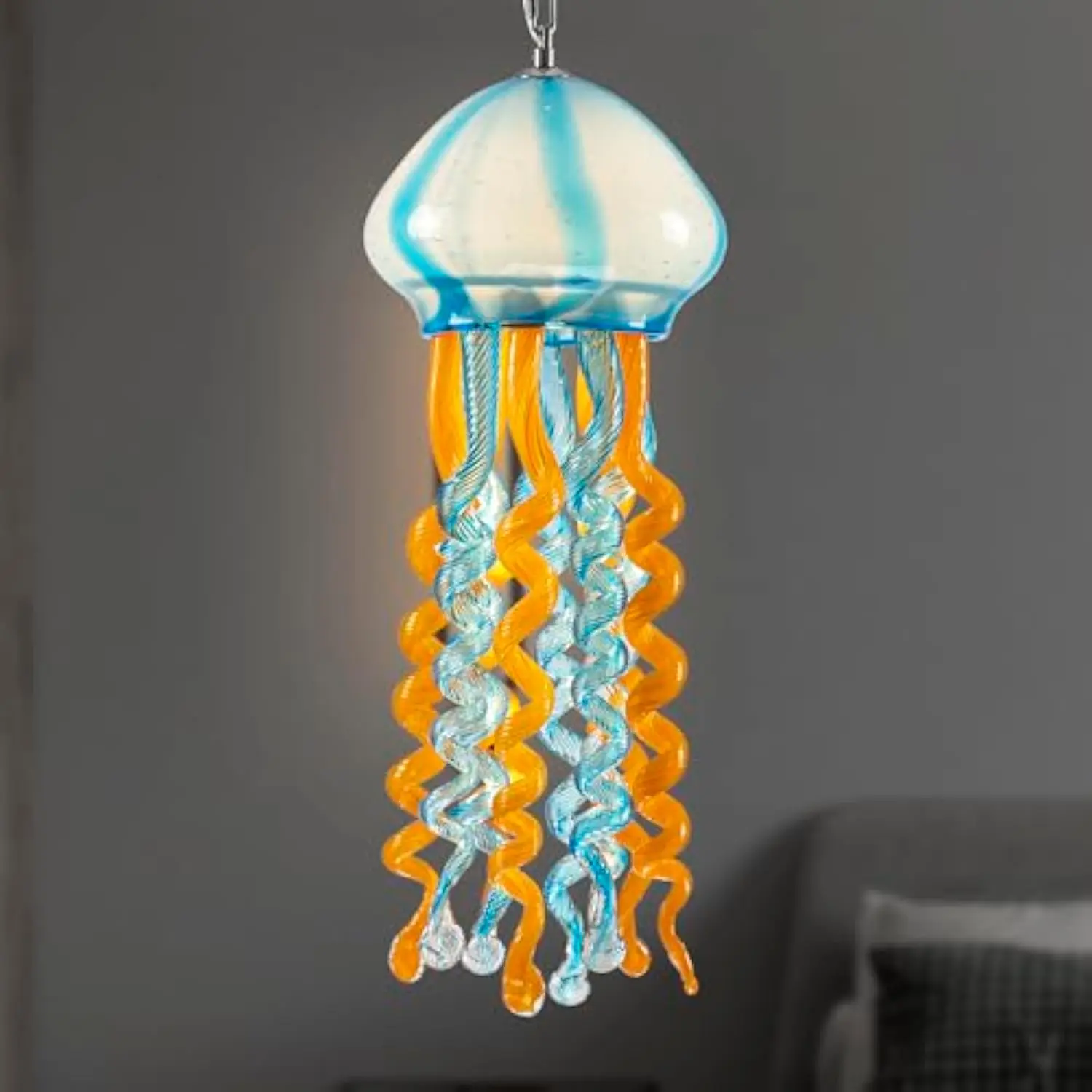 

Jellyfish Chandelier Pendant Light Fixture Ceiling Light Hand Blown Glass Chandeliers High Ceiling Hanging Pendant Light 10X24