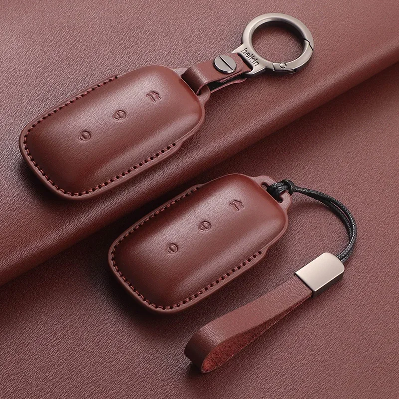 

Leather Car Remote Key Case Cover For Geely Galaxy L7 2023 L6 MAX 1.5T Plus AIR PRO Protector Auto Key Fob Shell Keychain