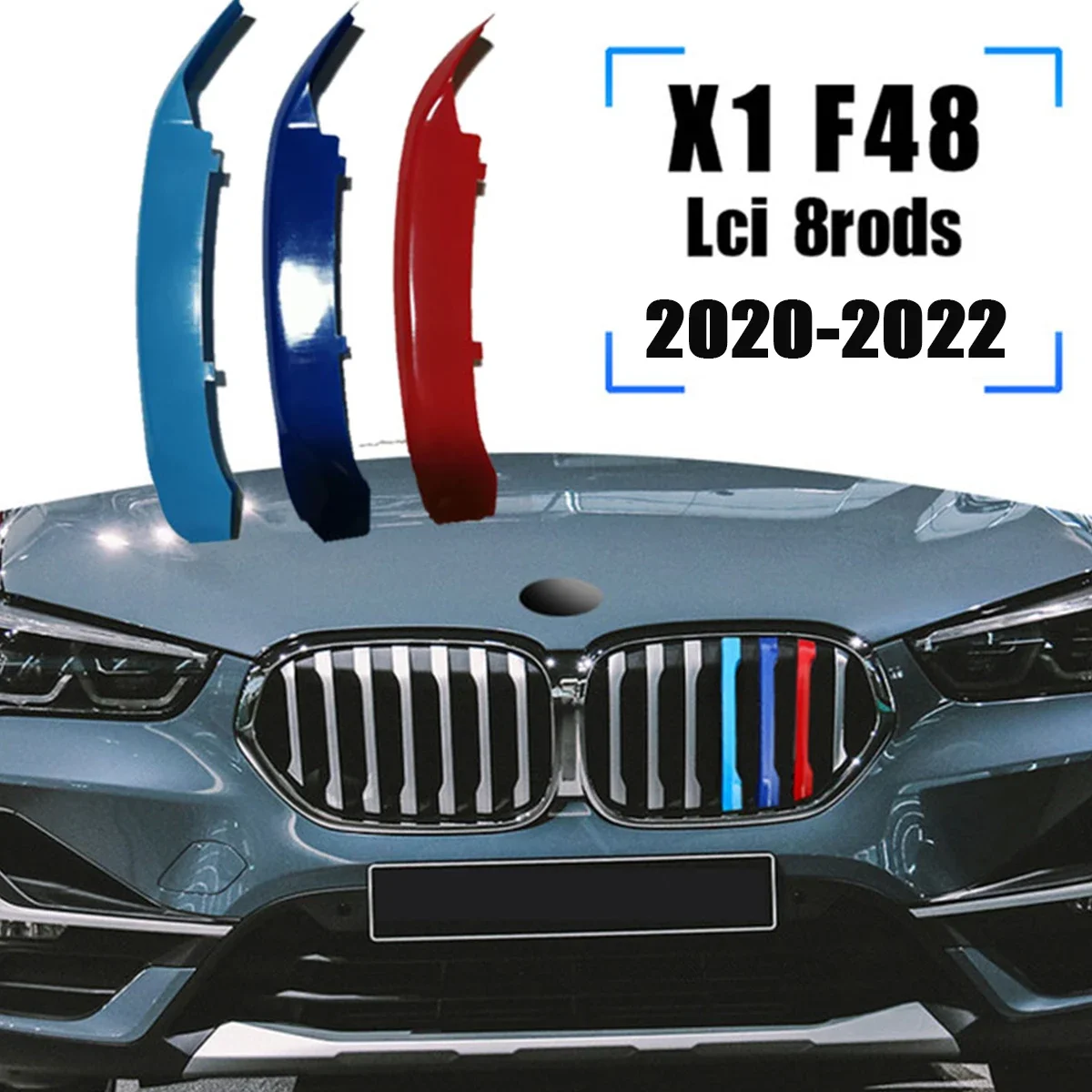 3Pcs ABS Car Racing Front Grille Trim Strips For BMW X1 F48 E84 U11 2009-2021 2022 2023 2024 M Power Grill Clip Accessories