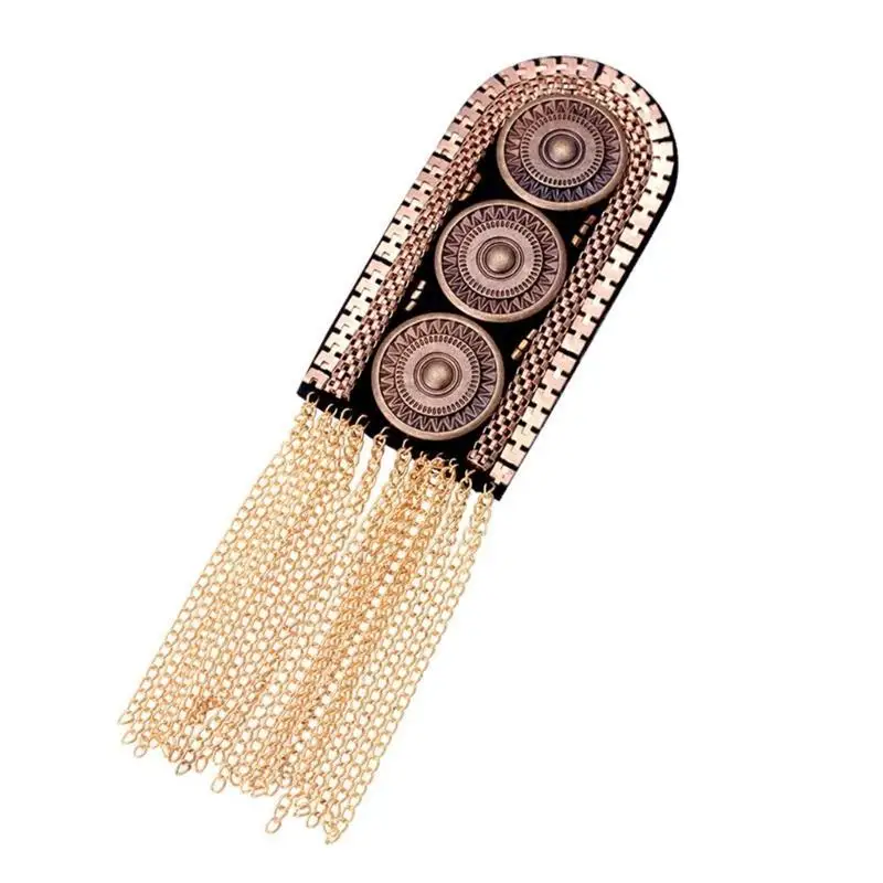 652F Punk Fringed Epaulettes Uniform Accessories Cool Tassels Epaulettes Hip Hop Fringed Badge for Suits Evening Dress
