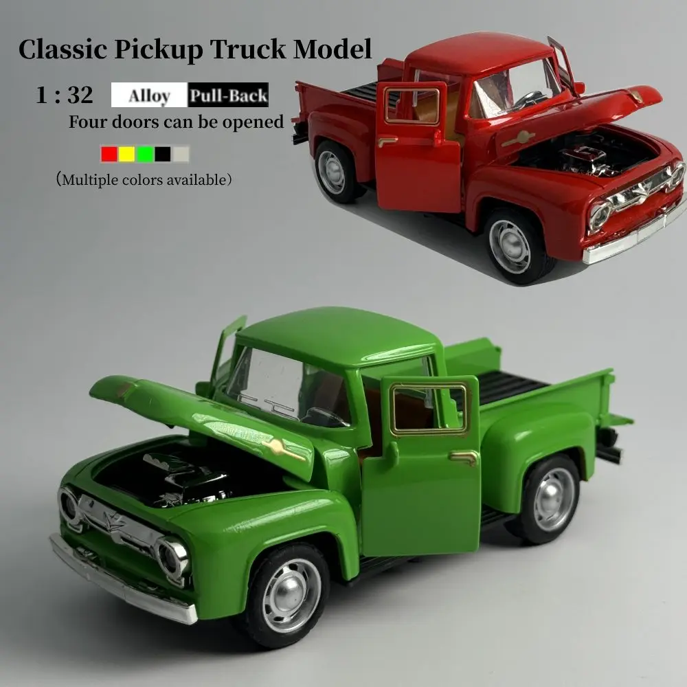 1/32 Red Metal Truck Model Vintage Alloy Mini Pull-Back Diecast Car Collection Decor Boys Children's New Year Christmas Toy Gift