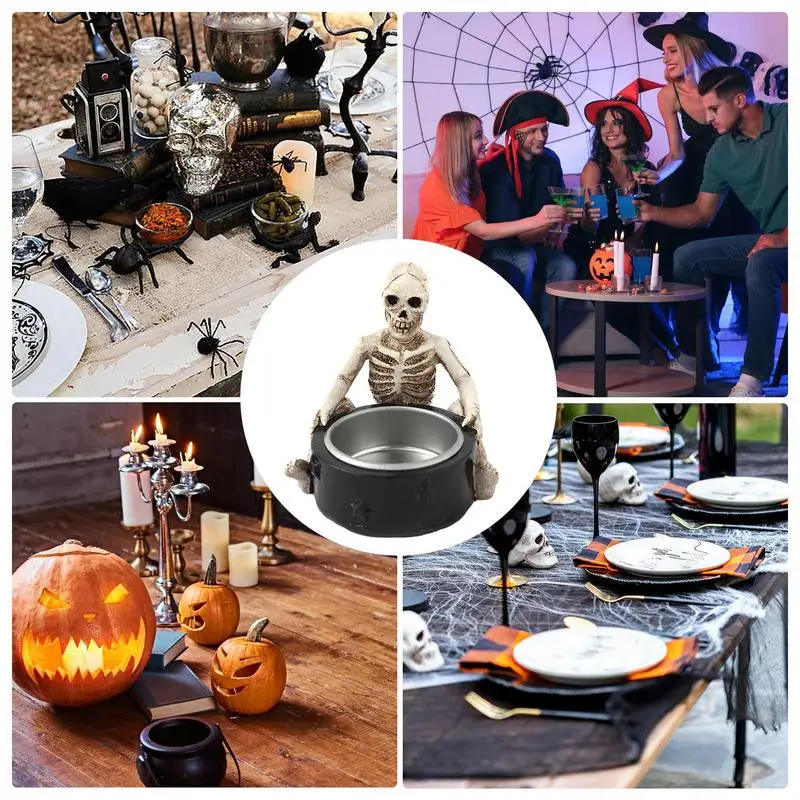 Durable Resin Skull Candlestick Spooky Halloween Decoration Candle Stand Home Candle Holders Tabletop Ornaments Table Candelabra