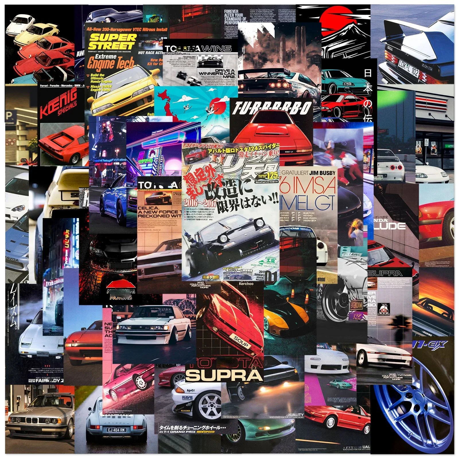 50PCS JDM Retrofit Racing Car Graffiti Stickers for Laptop Skateboard Luggage Guitar Bike Waterproof Sticker Decal Kid Toy