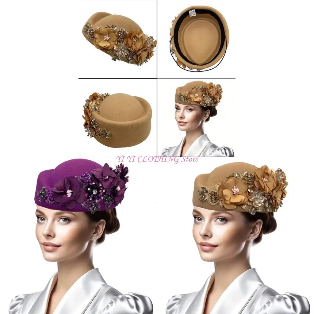 

N5KF Cocktail Party Flower Hat Fascinator Hat Church Caps 20s Flapper Women Bowler Hat Theme Event Vintage Headpiece