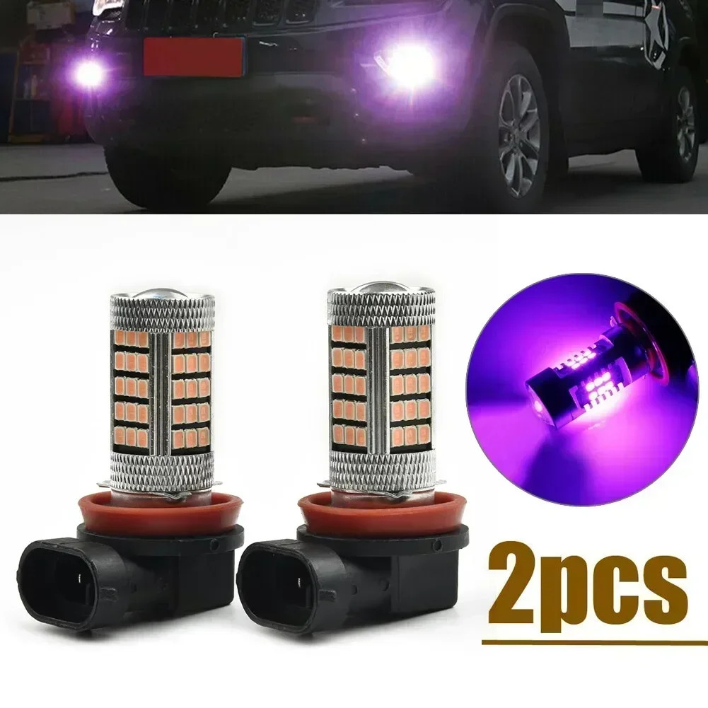 2 Pcs Car Fog Lamp 21-SMD H11 H8 H9 Led Lamp Pink Purple Fog Driving Light Bulb DC 12V Super Bright Universal Auto Accessories