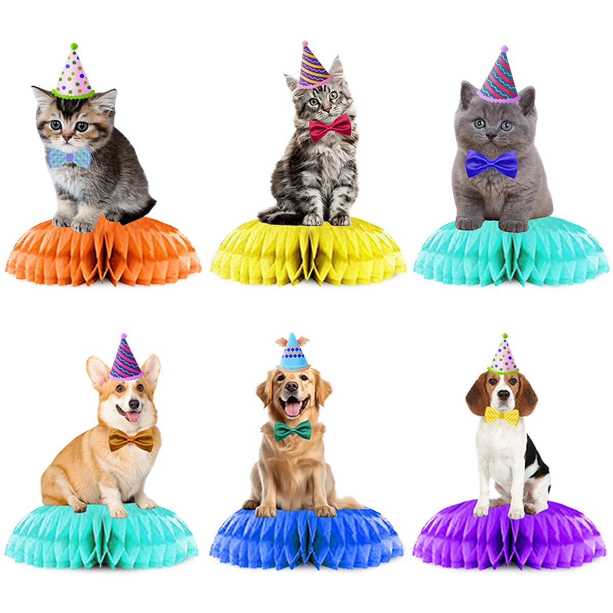 3Pcs/Set Cartoon Pet Cat Dog Theme Desktop Honeycomb Ornament Photo Props for Pet Birthday Baby Shower Party Decoration