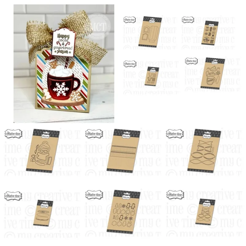 Gingerbread Cookies Mug Treat Bag Santa Claus Christmas Metal Cutting Dies Silicone Stamps Scrapbooking Stencil Photo Album Card