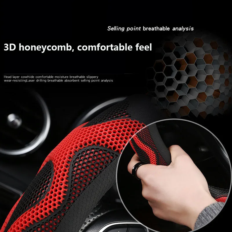 Universal D style embroidered steering wheel cover 38cm car steering wheel protection anti slip leather steering wheel wrap deco