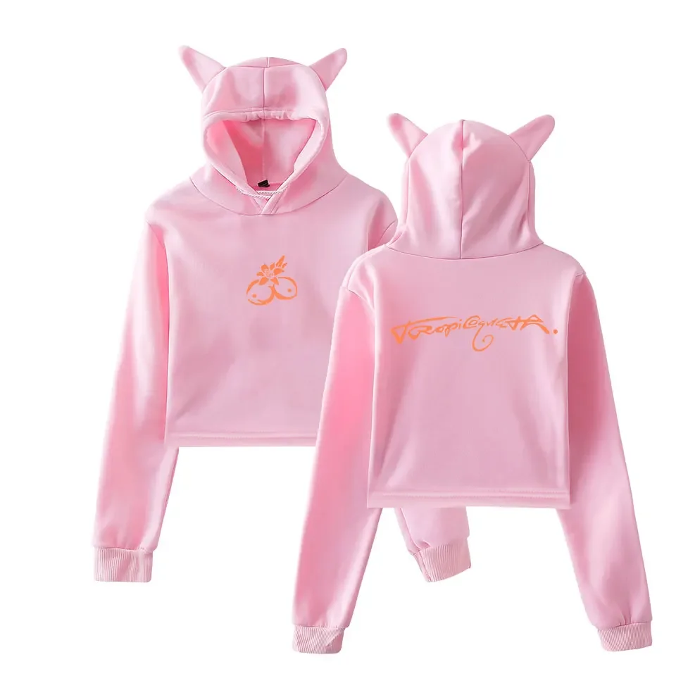 Tropicoqueta Album haut court à capuche Harajuku sweat court Streetwear Hip Hop Kawaii chat oreille à manches longues hauts pullover