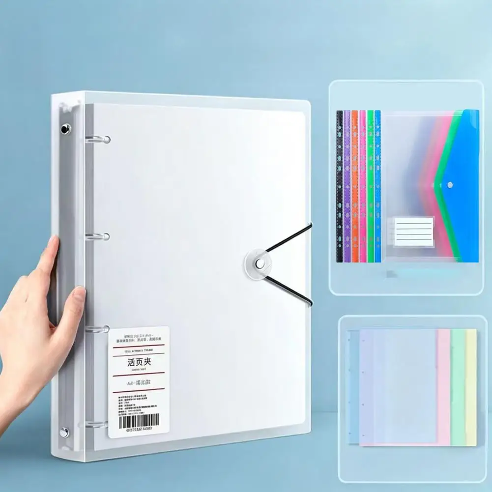 Ring Binder with Document Folder, PP Document Organizer, A4 Paper Large Capacity Expanding File Folder Office School Supplies