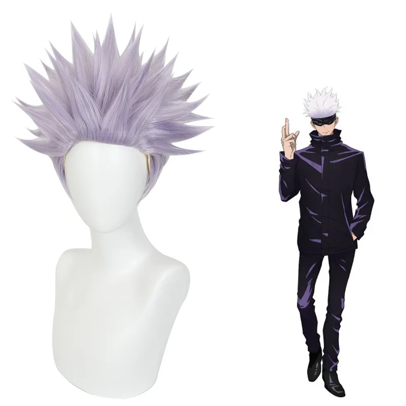 

Anime Jujutsu Kaisen Gojo Satoru Cosplay Wig Purple/White Short Spiky Unisex Heat Resistant Synthetic Hair for Halloween Party