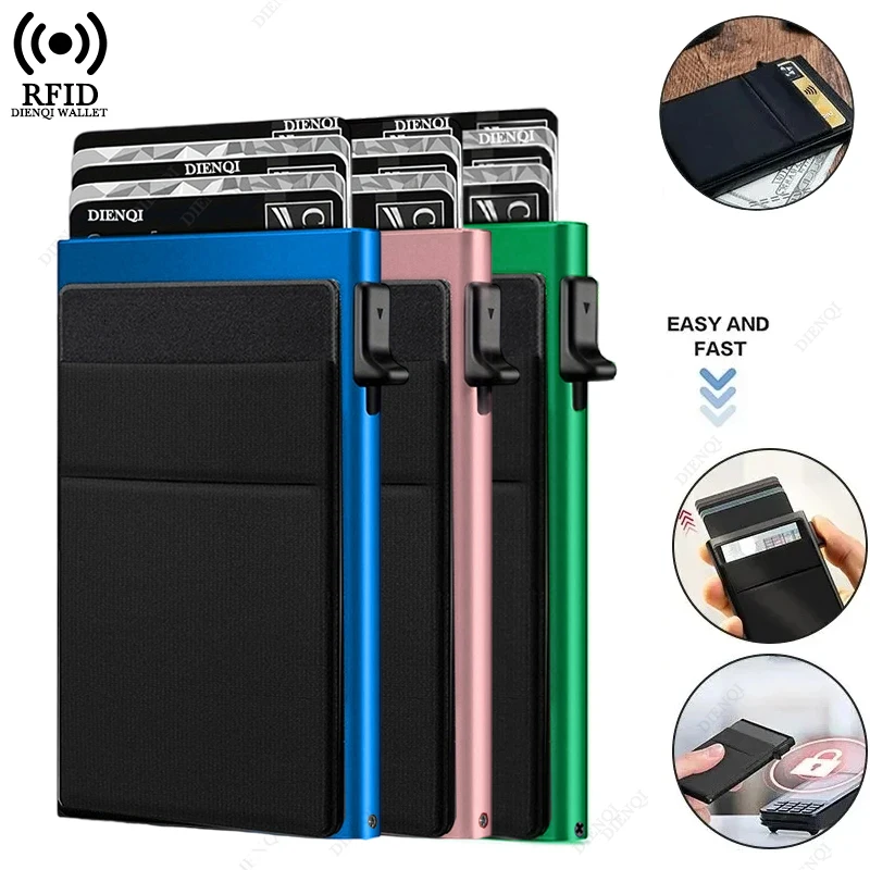 Rfid держатель для кредитных карт кошелек металлический тонкий тонкий чехол для банковских карт для мужчин и женщин всплывающий минималистичный кошелек маленький черный кошелек металлический Vallet