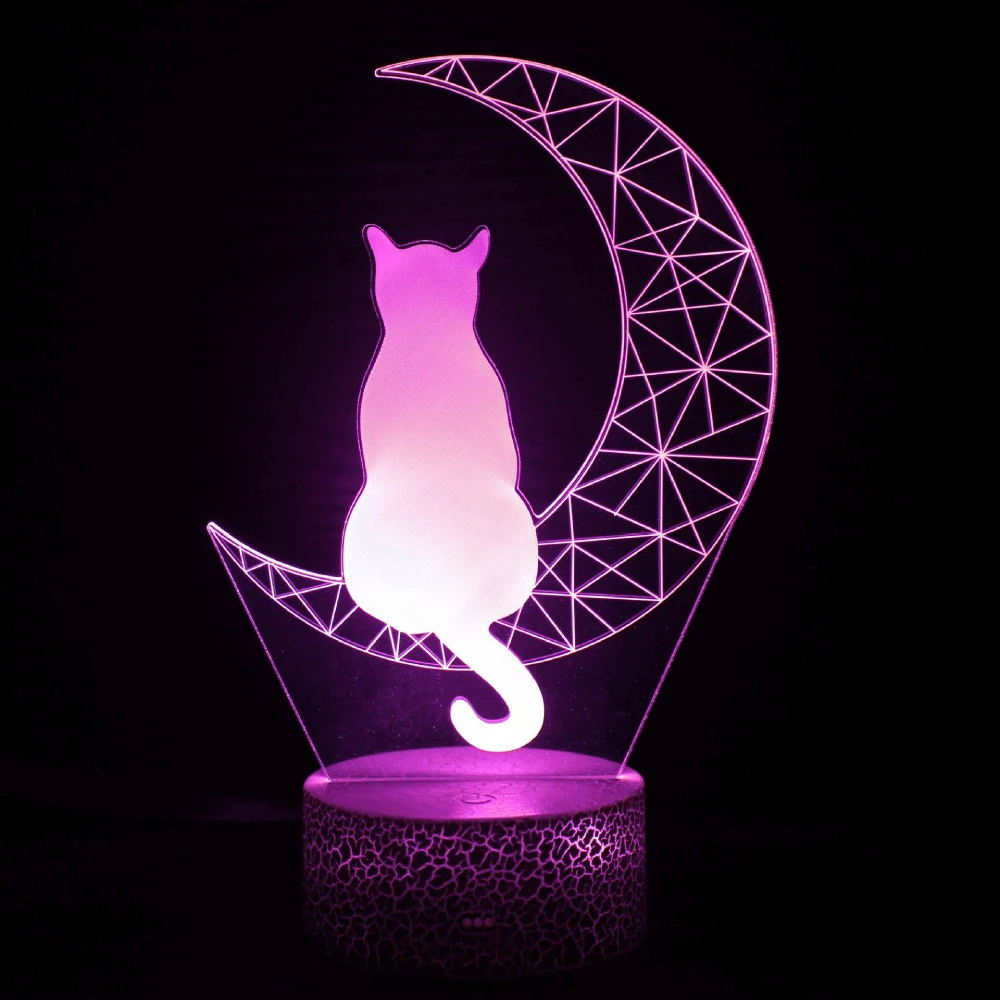 Nighdn 3D Acrylic Led Night Light Moon Cat Night Lamp Child Nightlight Bedroom Sleep Lights Gift for Home Decor Table Lamps