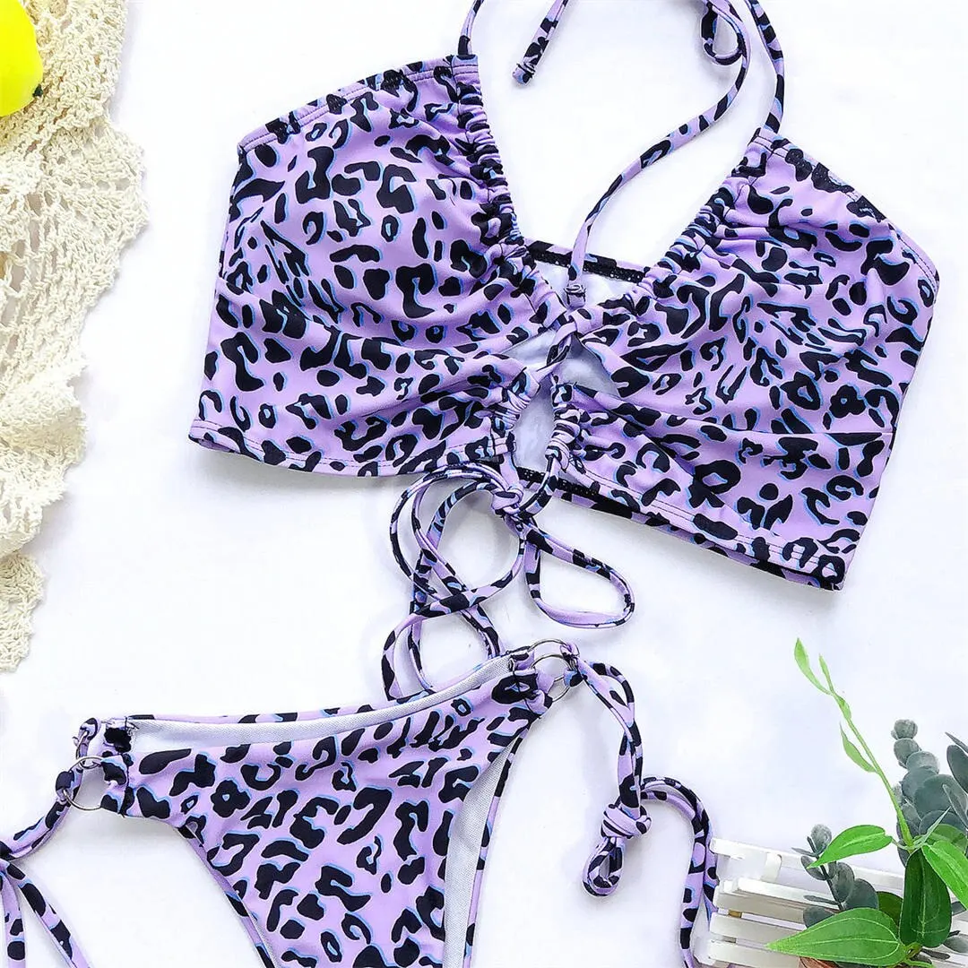 Sexy High-Cut-Leoparden-Bikini, Damen-Badebekleidung, zweiteiliger Bikini-Set, Schnür-Badeanzug, Badeanzug, Badebekleidung, V1708 – Detail 32