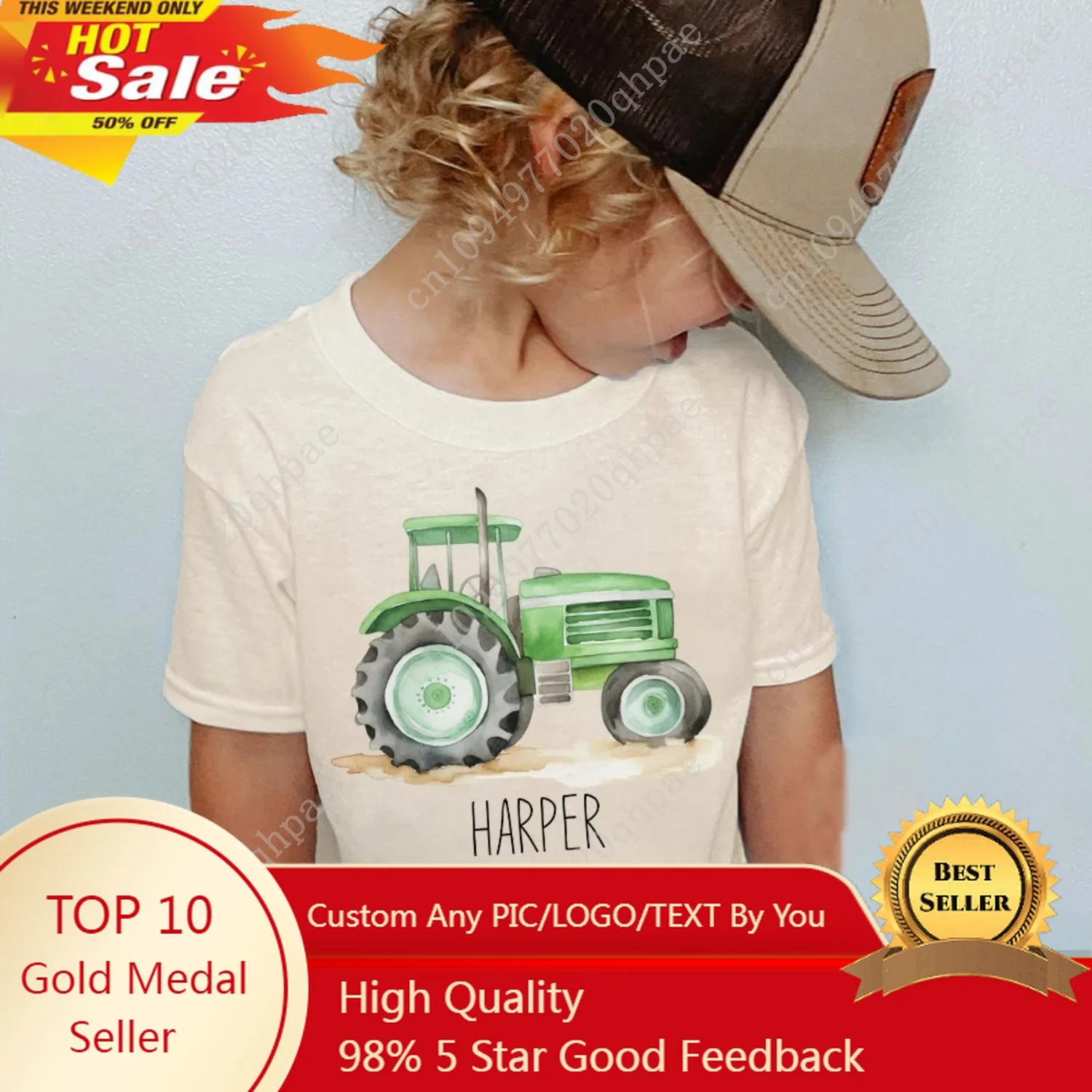 

Personalized Tractor Toddler Shirt Halloween Kids T-Shirt Custom Name Farm Tractor Tee Boho Natural Kids Shirts