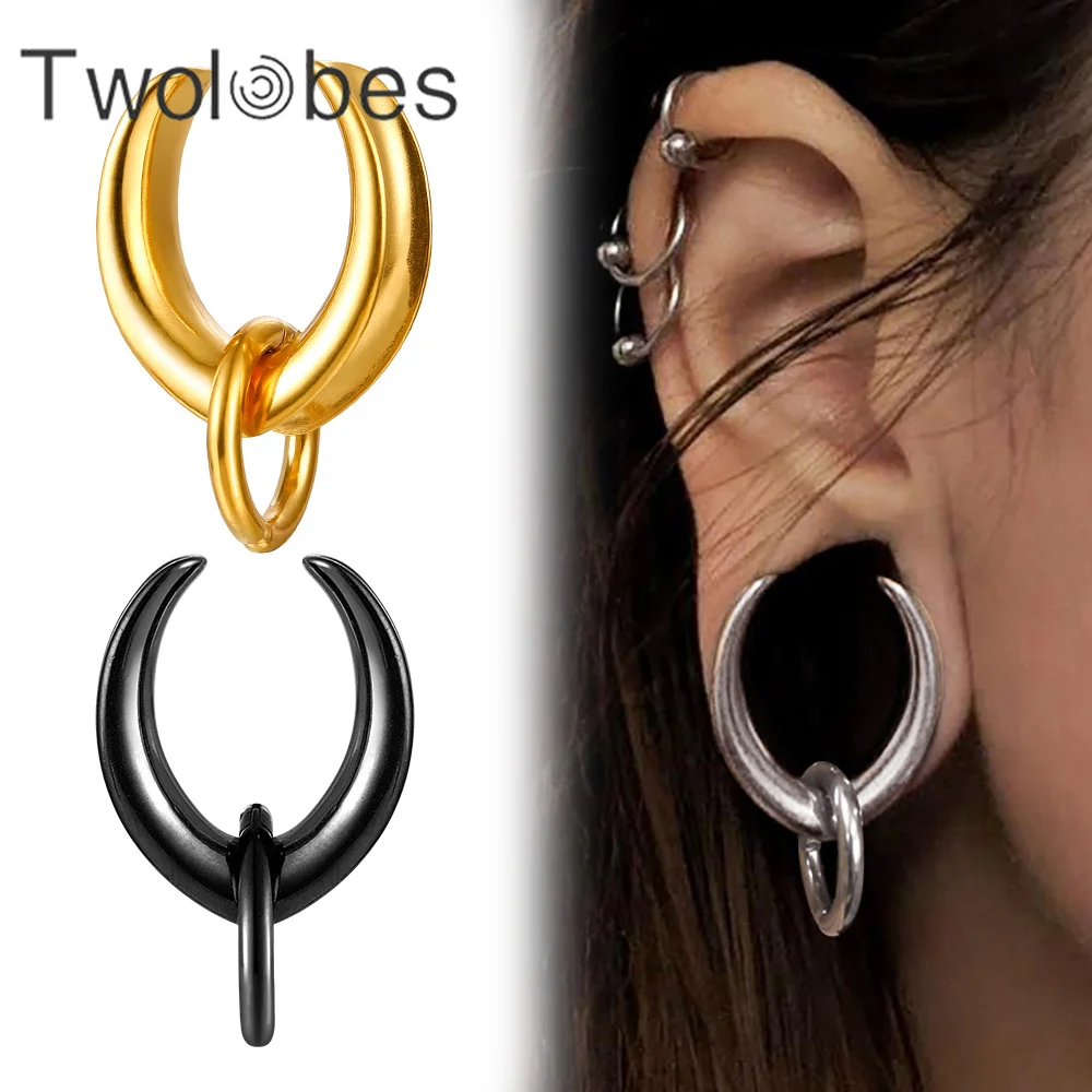 Twolobes 2PCS New Fashion Saddle Plugs Tunnels with Rings Stainless Steel Expander Plugs Piercing Women Body Jewelry Stretcher