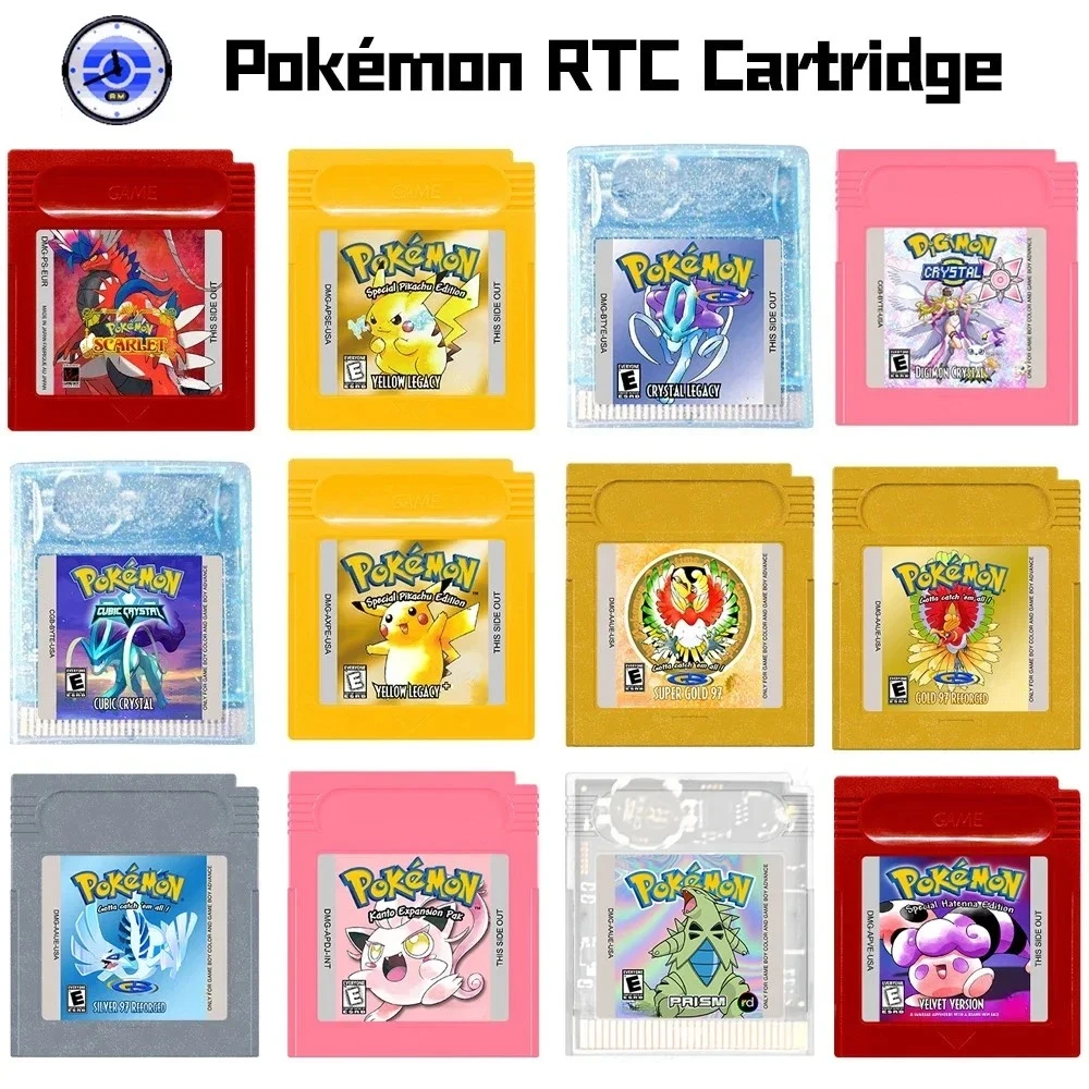GBC RTC Pokémon Clock-Spielkarte, kubischer Kristall, Digion-Kristall, Scarlet, Prisma, GBC Pokémon-Serie, englische Spielkarte